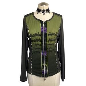 Vtg Y2K Bonita Double Zipper Studded Grunge Goth Punk Alt Biker Light Jacket S/M